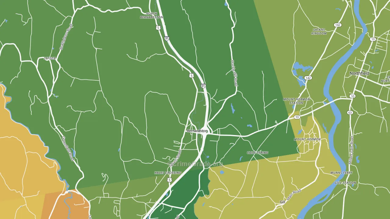 Bernardston, MA Map of Murder Rates