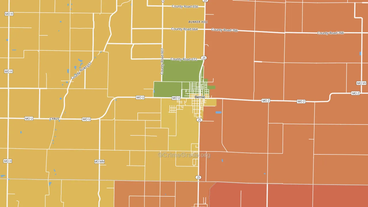 Bernie, MO Map of Murder Rates