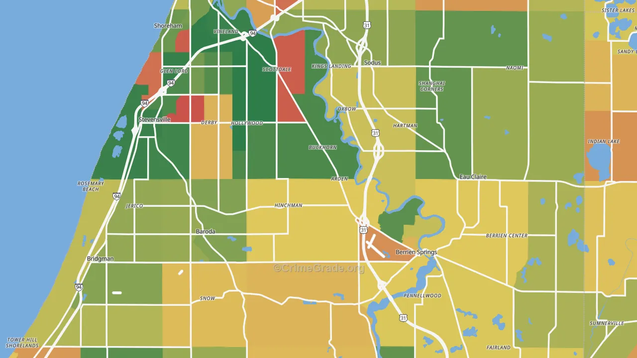Berrien County, MI Map of Murder Rates