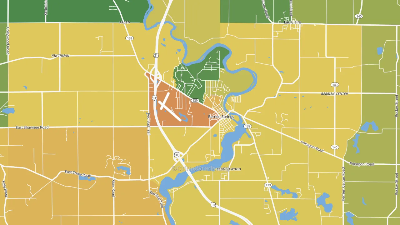 Berrien Springs, MI Map of Murder Rates