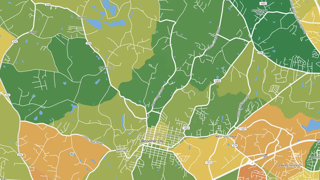 Bessemer City, NC Map of Murder Rates