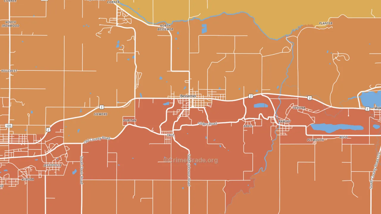 Bessemer, MI Map of Murder Rates