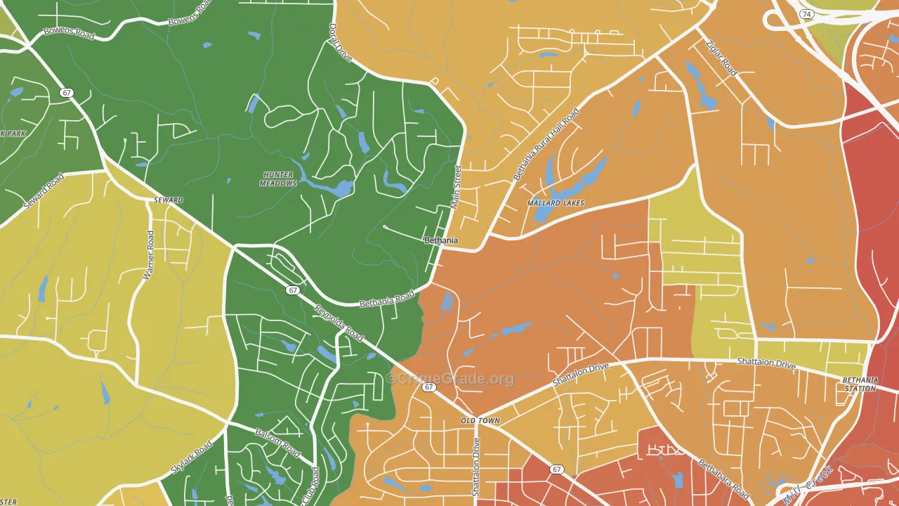 Bethania, NC Map of Murder Rates
