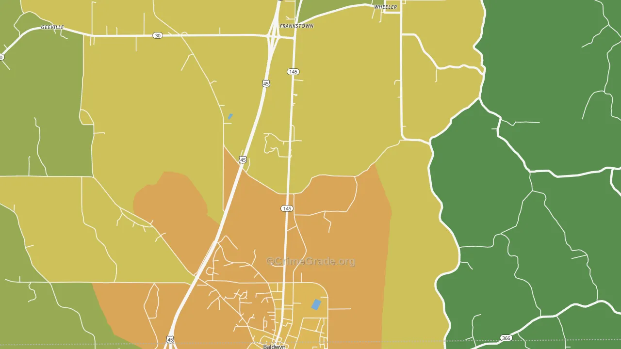 Bethany, MS Map of Murder Rates