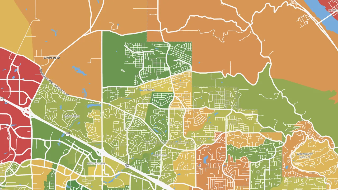 Bethany, OR Map of Murder Rates