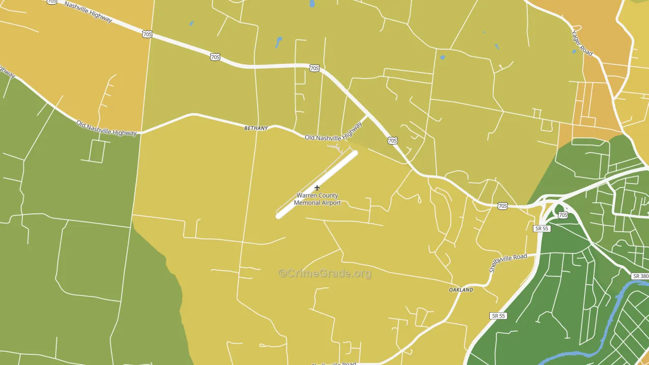 Bethany, TN Map of Murder Rates