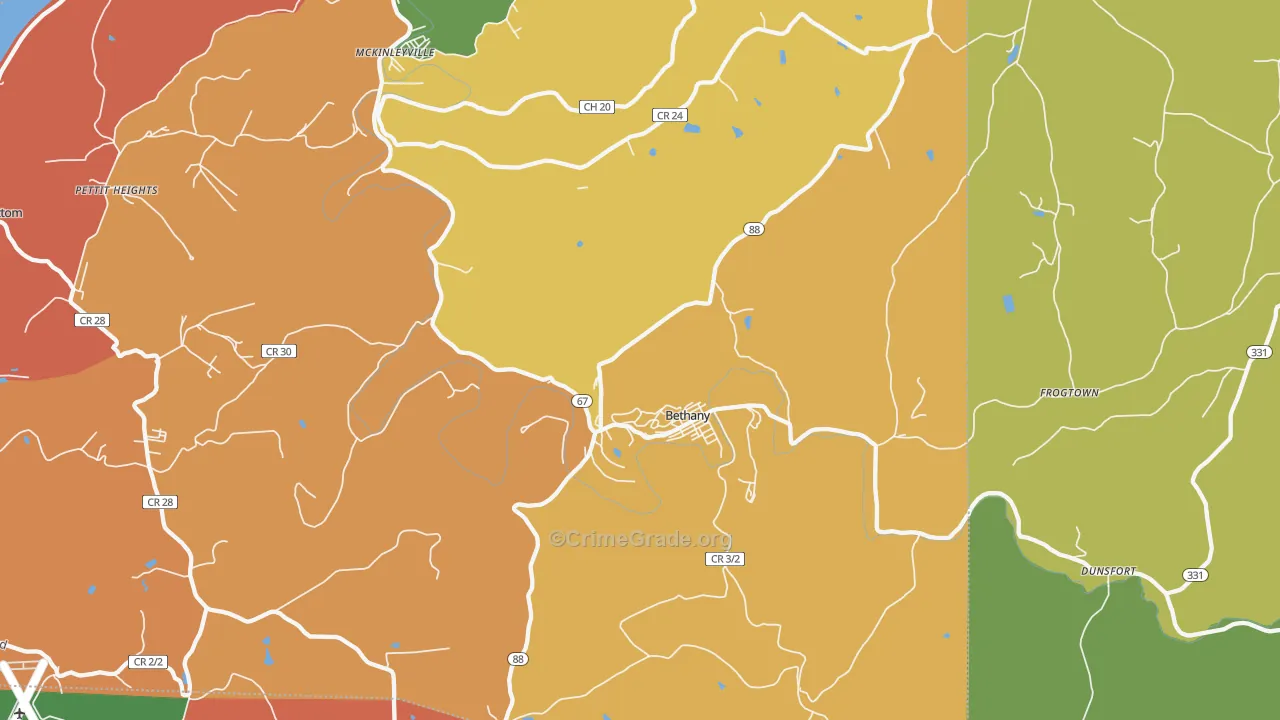 Bethany, WV Map of Murder Rates