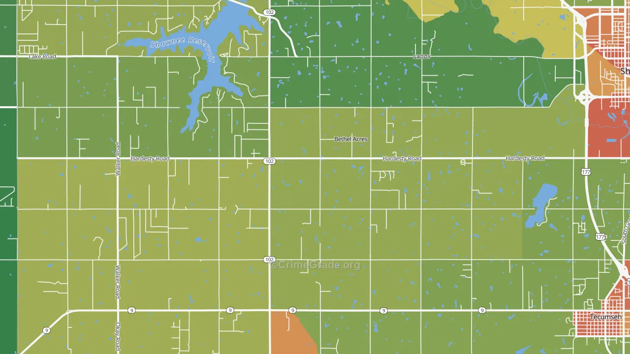 Bethel Acres, OK Map of Murder Rates