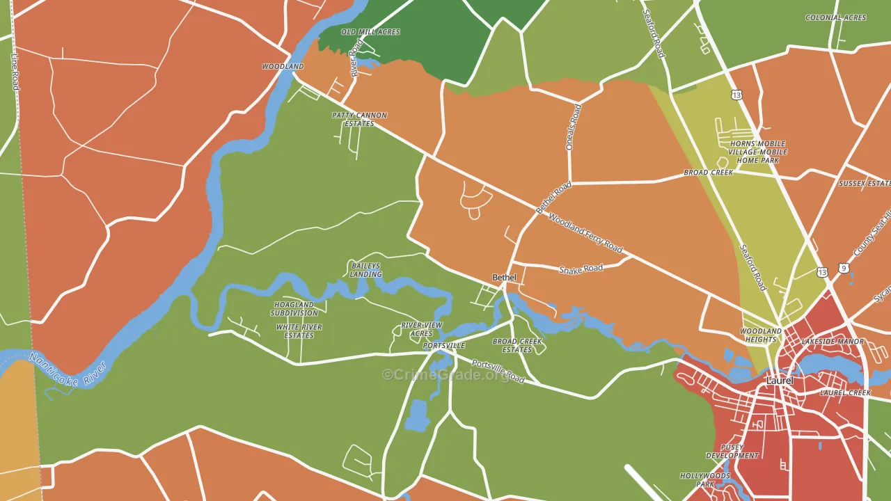 Bethel, DE Map of Murder Rates