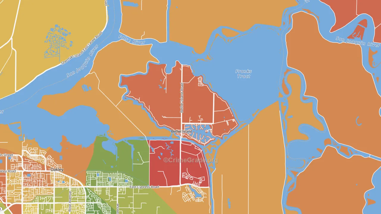 Bethel Island, CA Map of Murder Rates