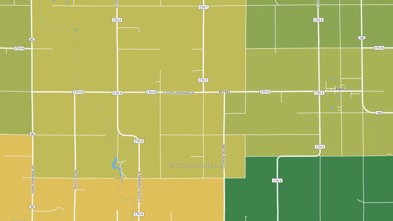 Bethel, WI Map of Murder Rates