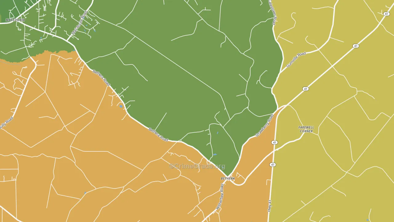 Bethera, SC Map of Murder Rates
