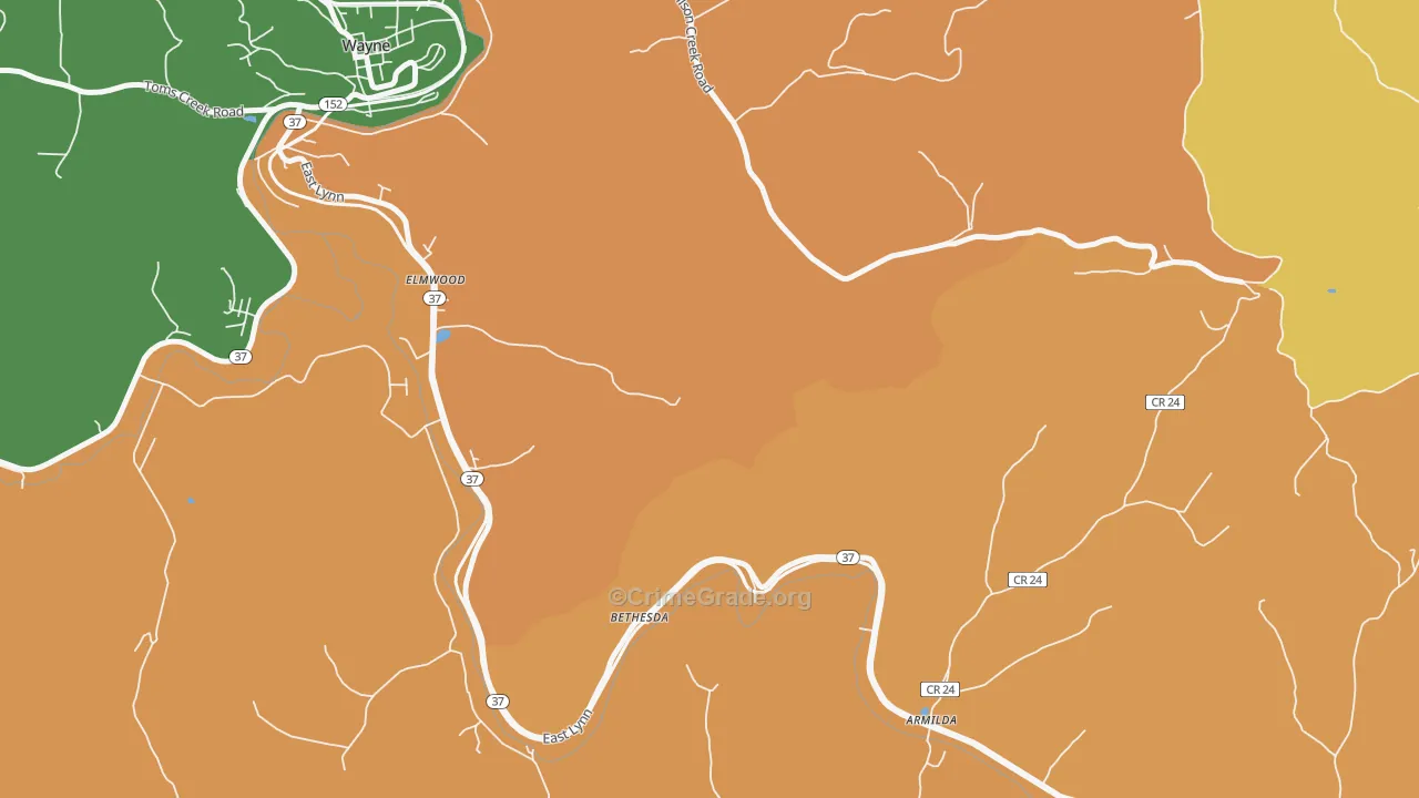Bethesda, WV Map of Murder Rates