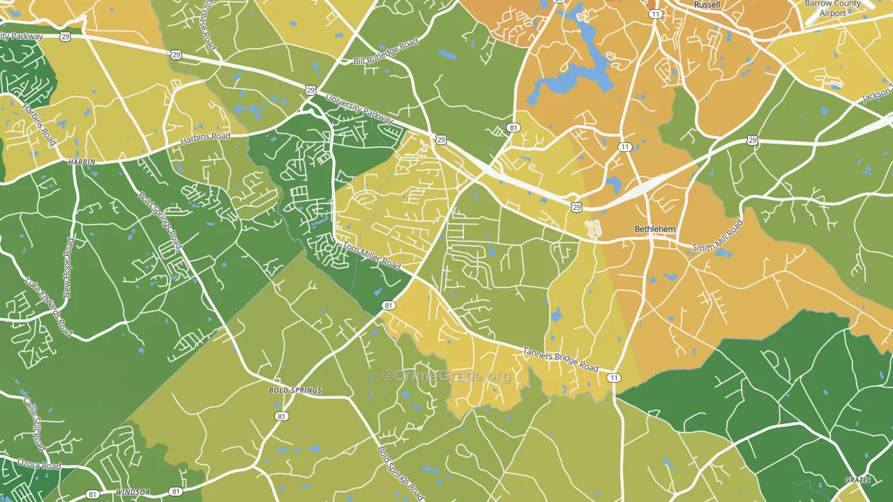Bethlehem, GA Map of Murder Rates