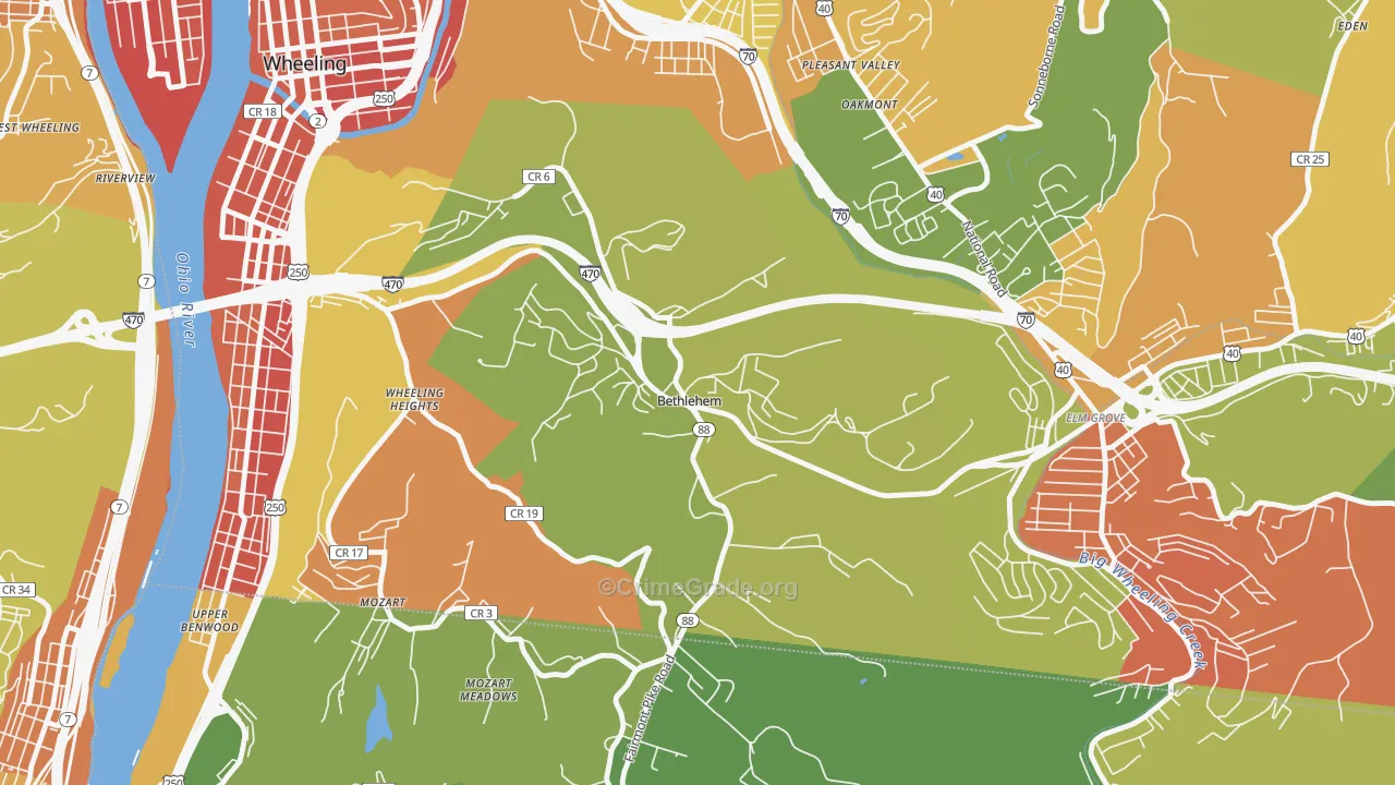 Bethlehem, WV Map of Murder Rates