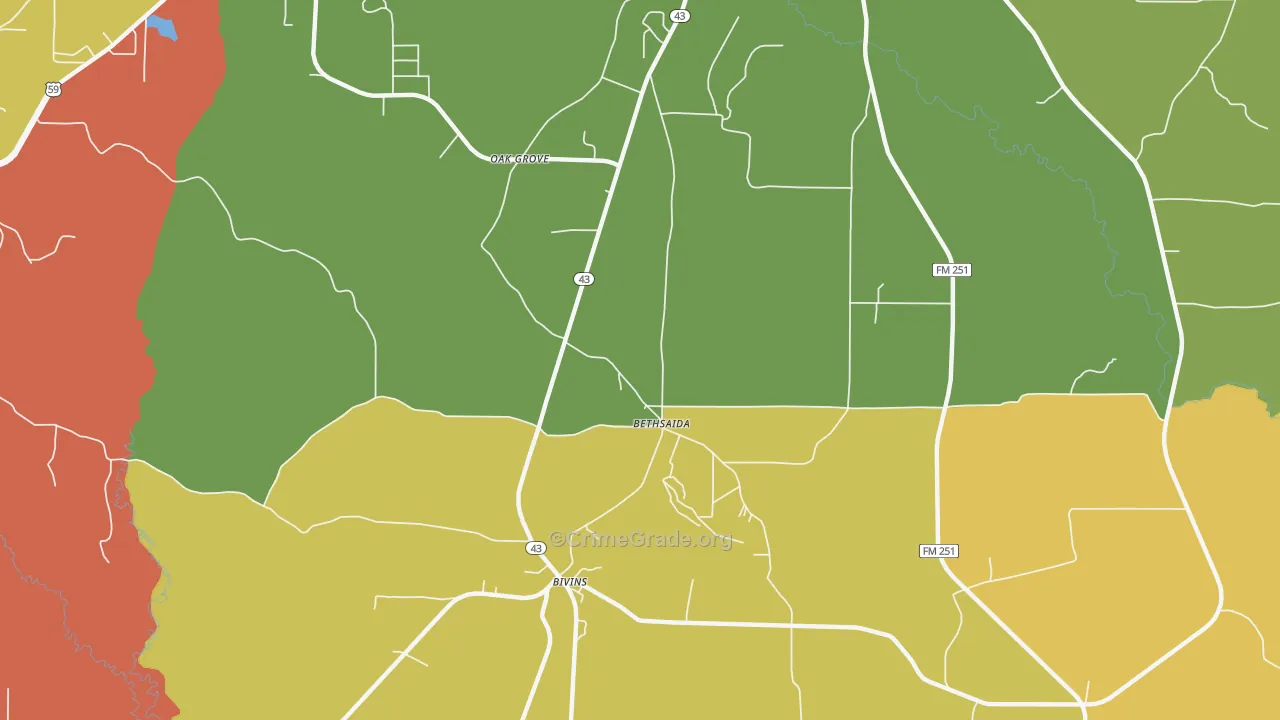 Bethsaida, TX Map of Murder Rates