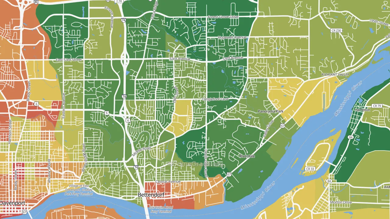 Bettendorf, IA Map of Murder Rates