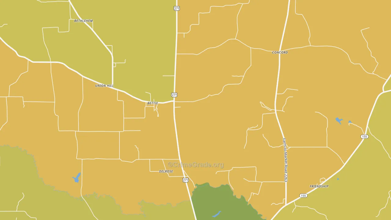 Bettie, TX Map of Murder Rates