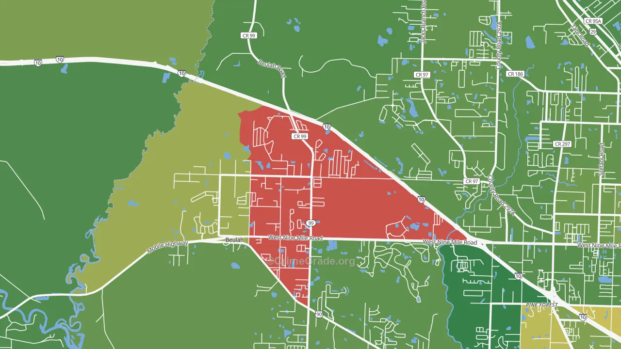Beulah, FL Map of Murder Rates