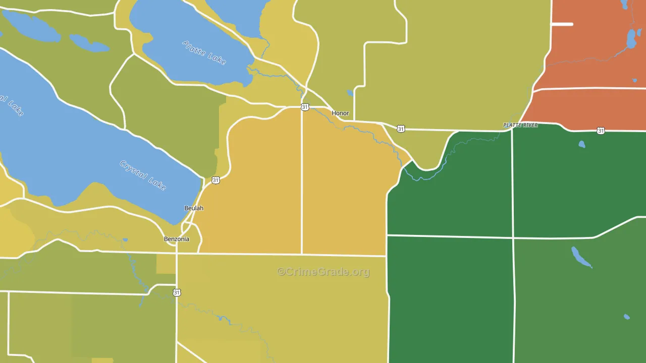 Beulah, MI Map of Murder Rates