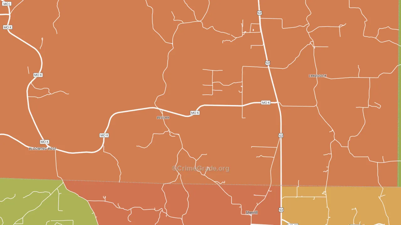 Beulah, MO Map of Murder Rates