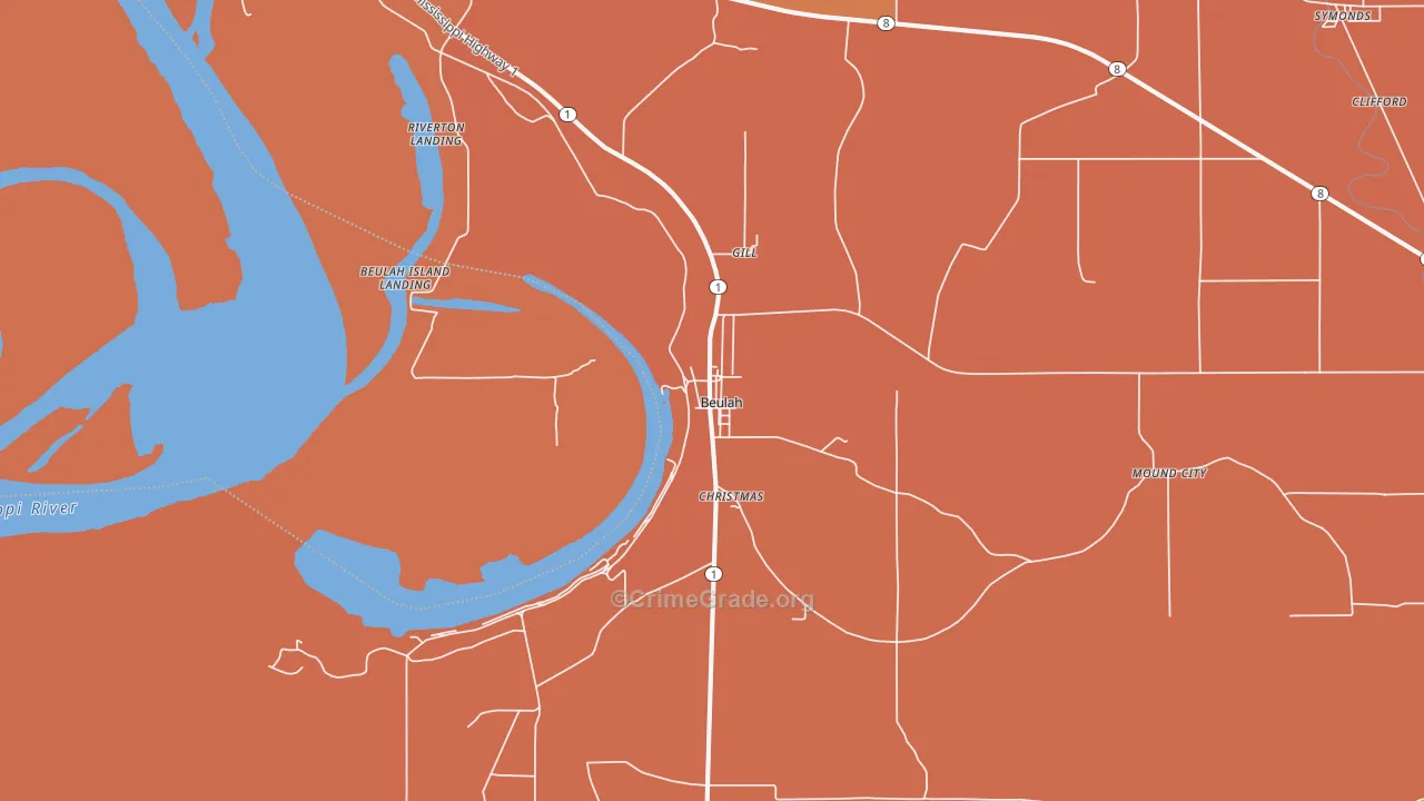 Beulah, MS Map of Murder Rates