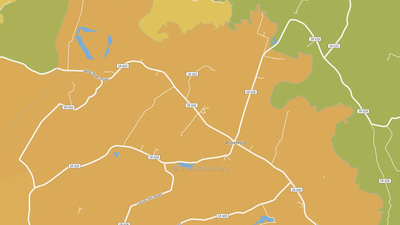 Beulahville, VA Map of Murder Rates