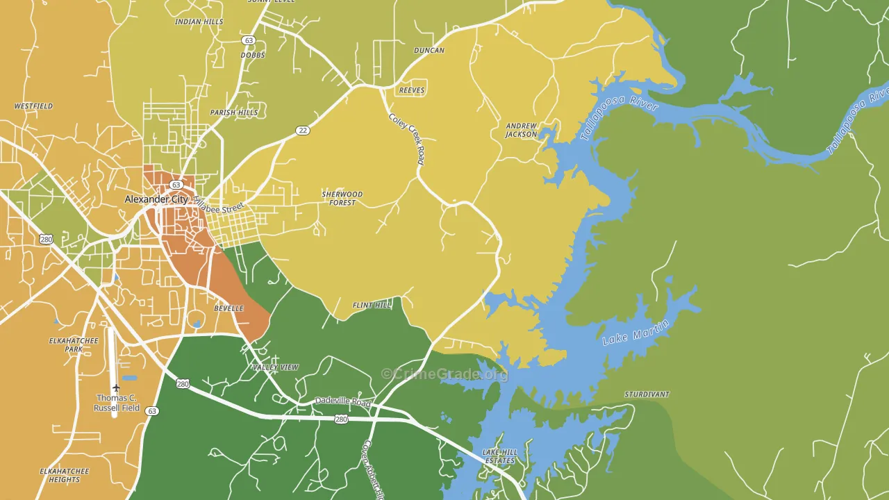Bevelle, AL Map of Murder Rates