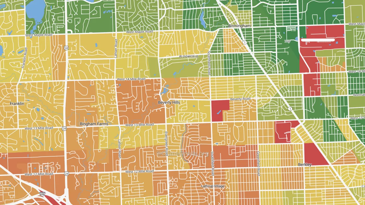 Beverly Hills, MI Map of Murder Rates