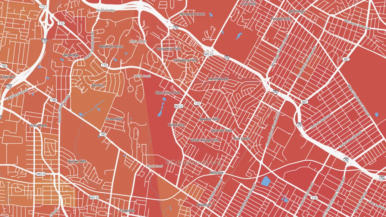 Beverly Hills, MO Map of Murder Rates