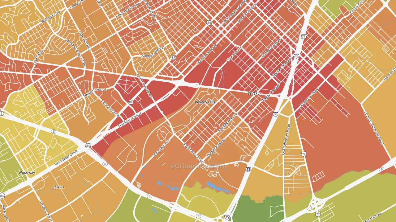 Beverly Hills, TX Map of Murder Rates