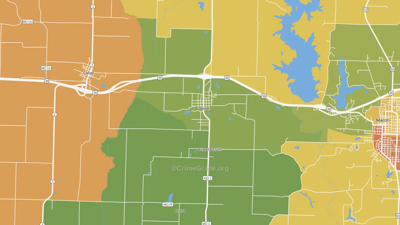 Bevier, MO Map of Murder Rates