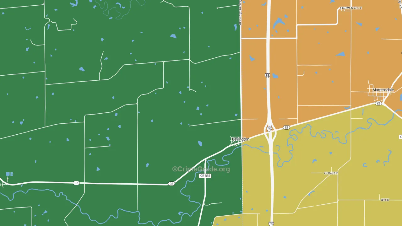 Bevington, IA Map of Murder Rates