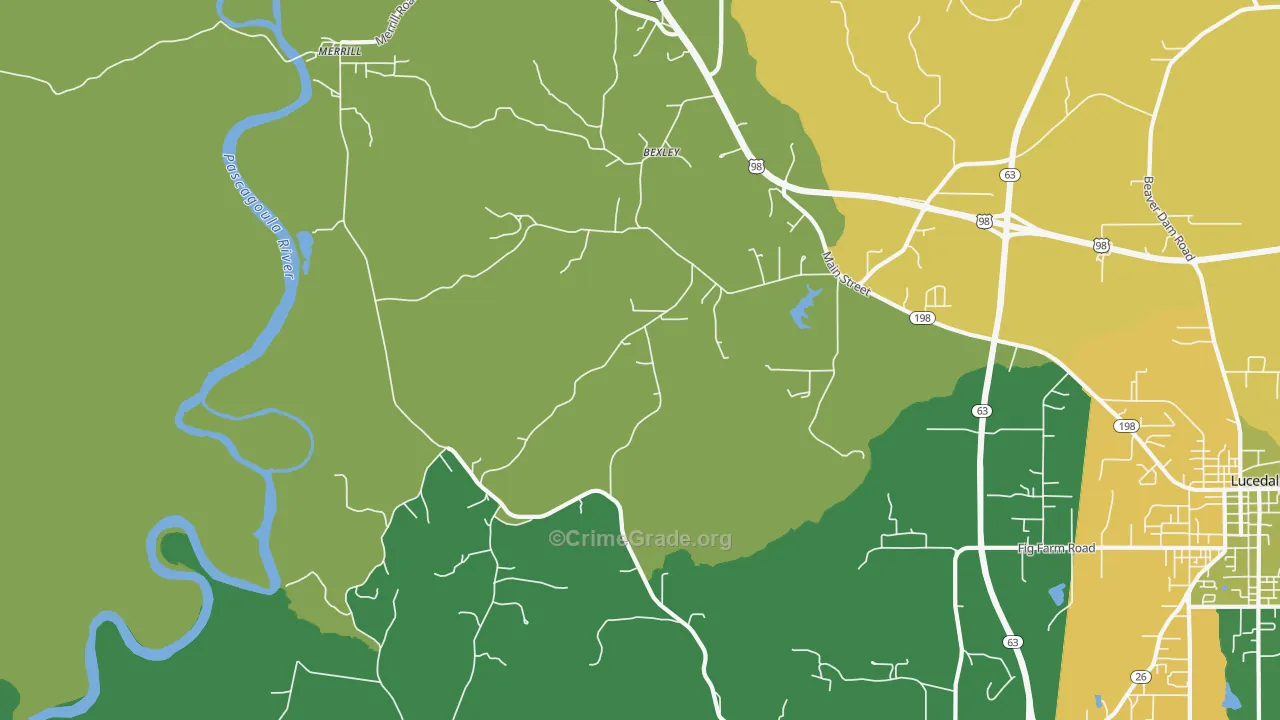 Bexley, MS Map of Murder Rates