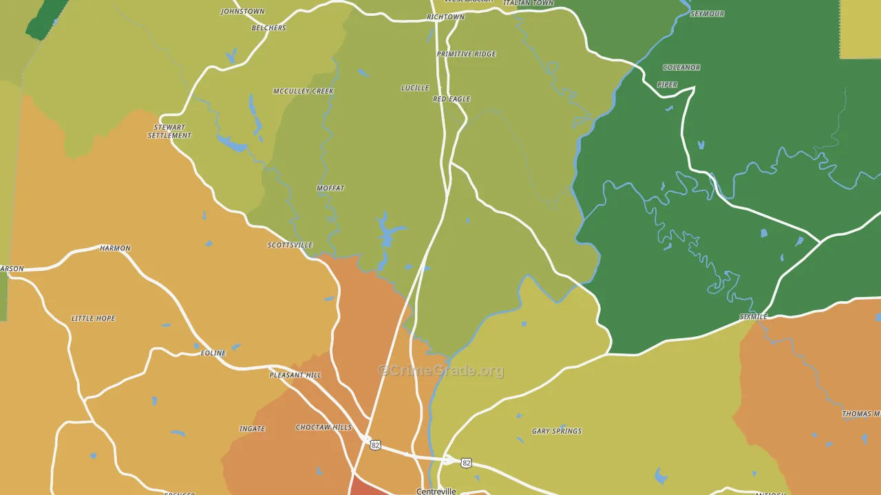 Bibb County, AL Map of Murder Rates