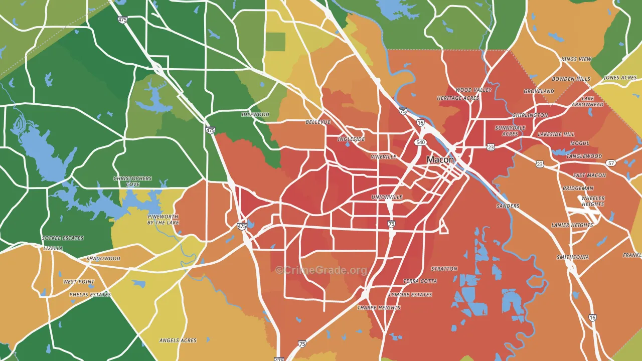 Bibb County, GA Map of Murder Rates
