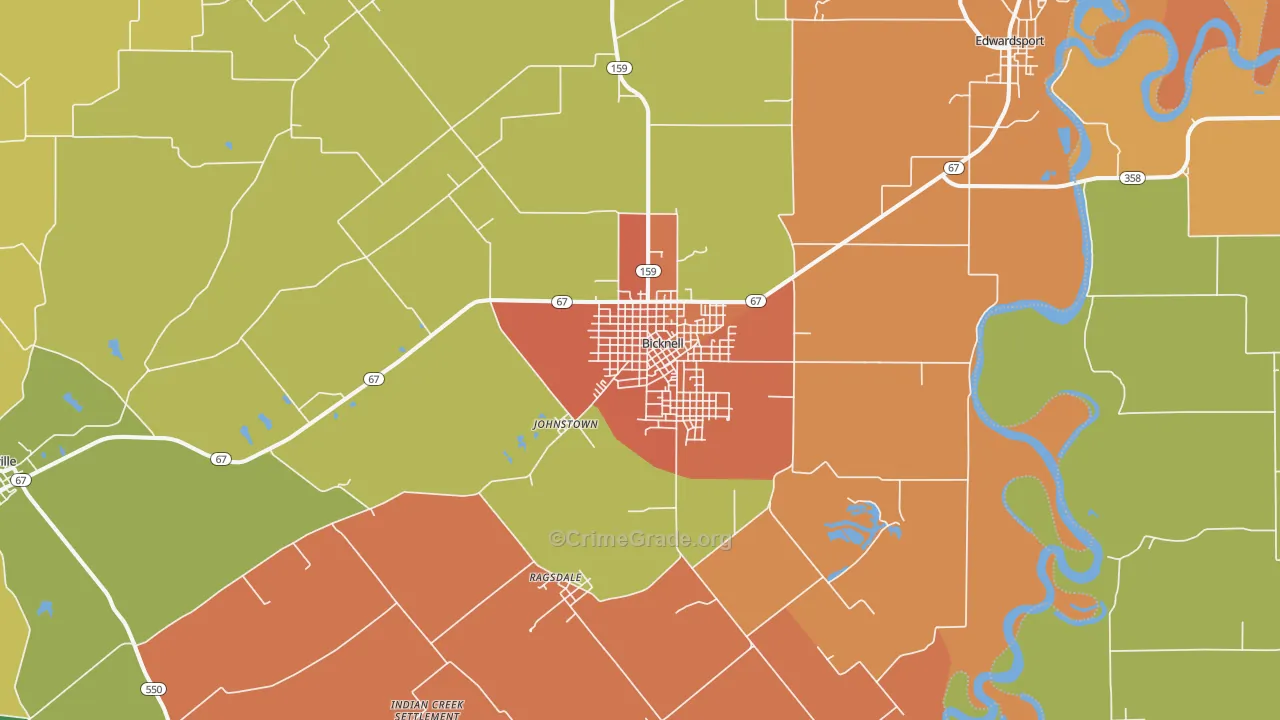 Bicknell, IN Map of Murder Rates