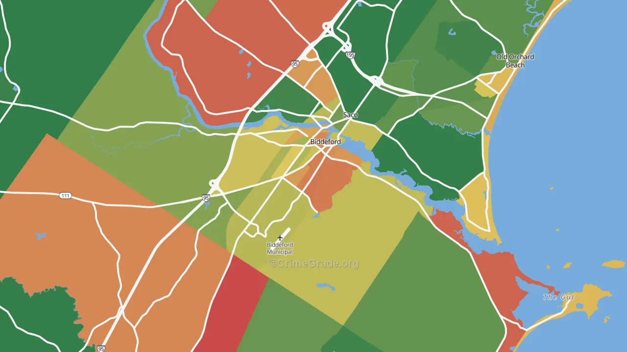 Biddeford, ME Map of Murder Rates