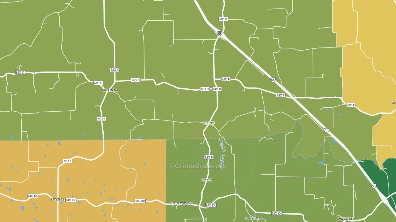 Biehle, MO Map of Murder Rates