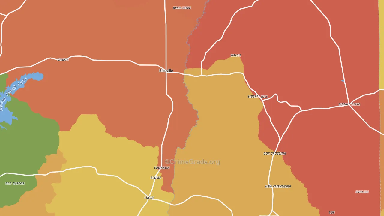 Bienville, LA Map of Murder Rates