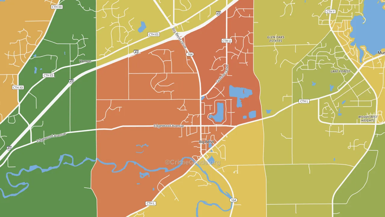 Big Bend, WI Map of Murder Rates