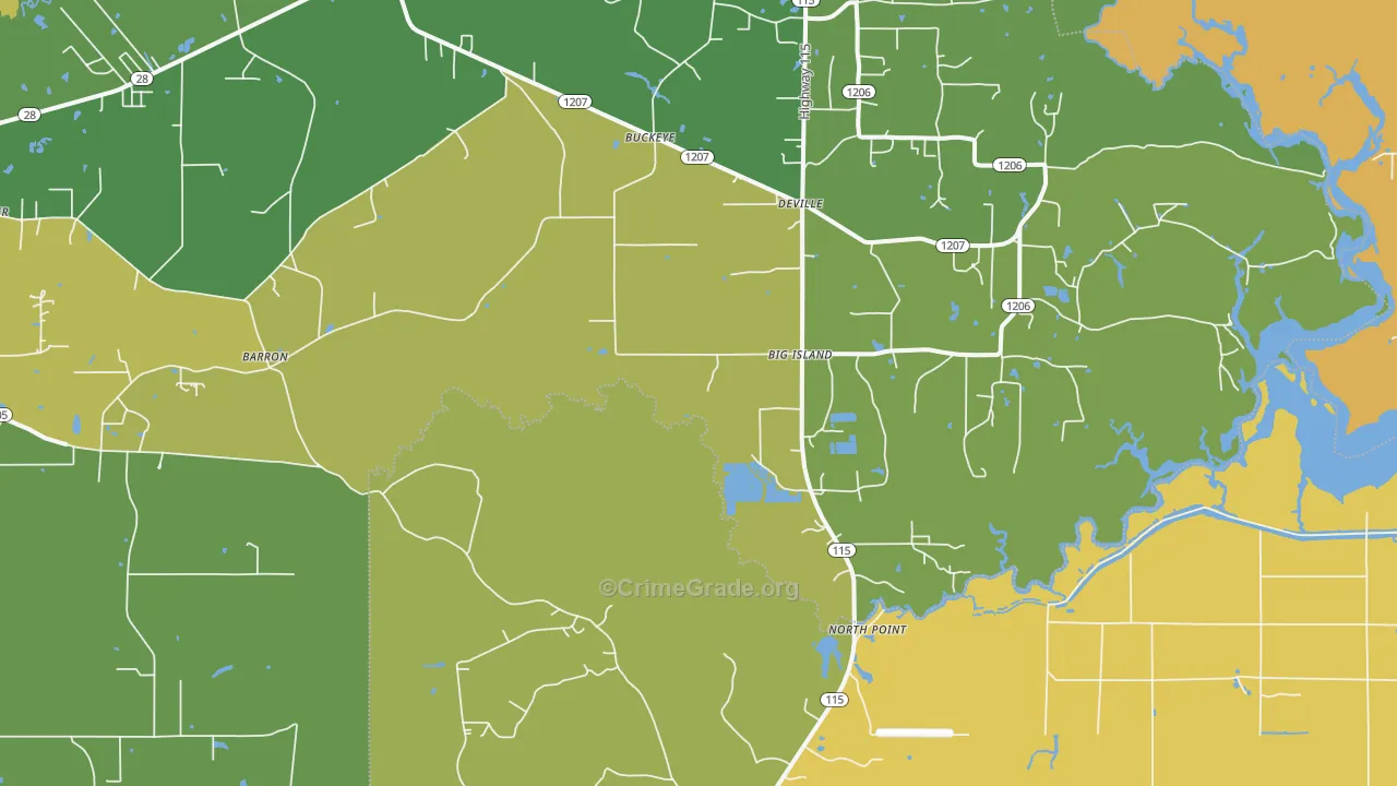 Big Island, LA Map of Murder Rates
