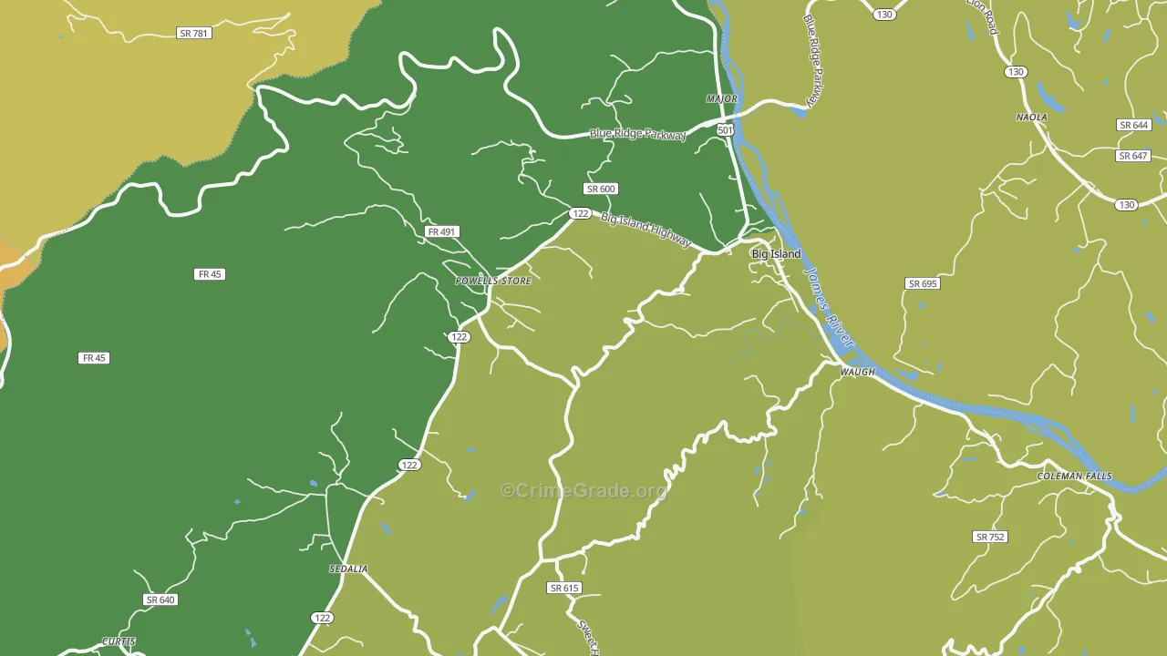 Big Island, VA Map of Murder Rates