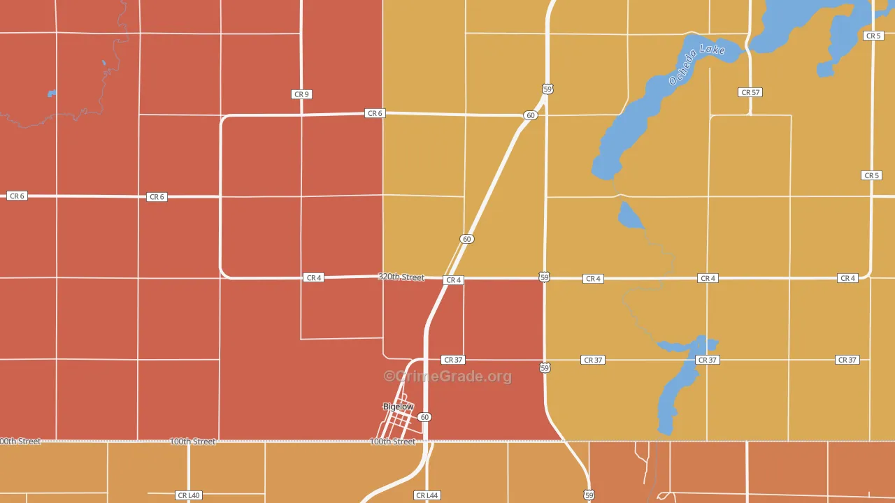 Bigelow, MN Map of Murder Rates
