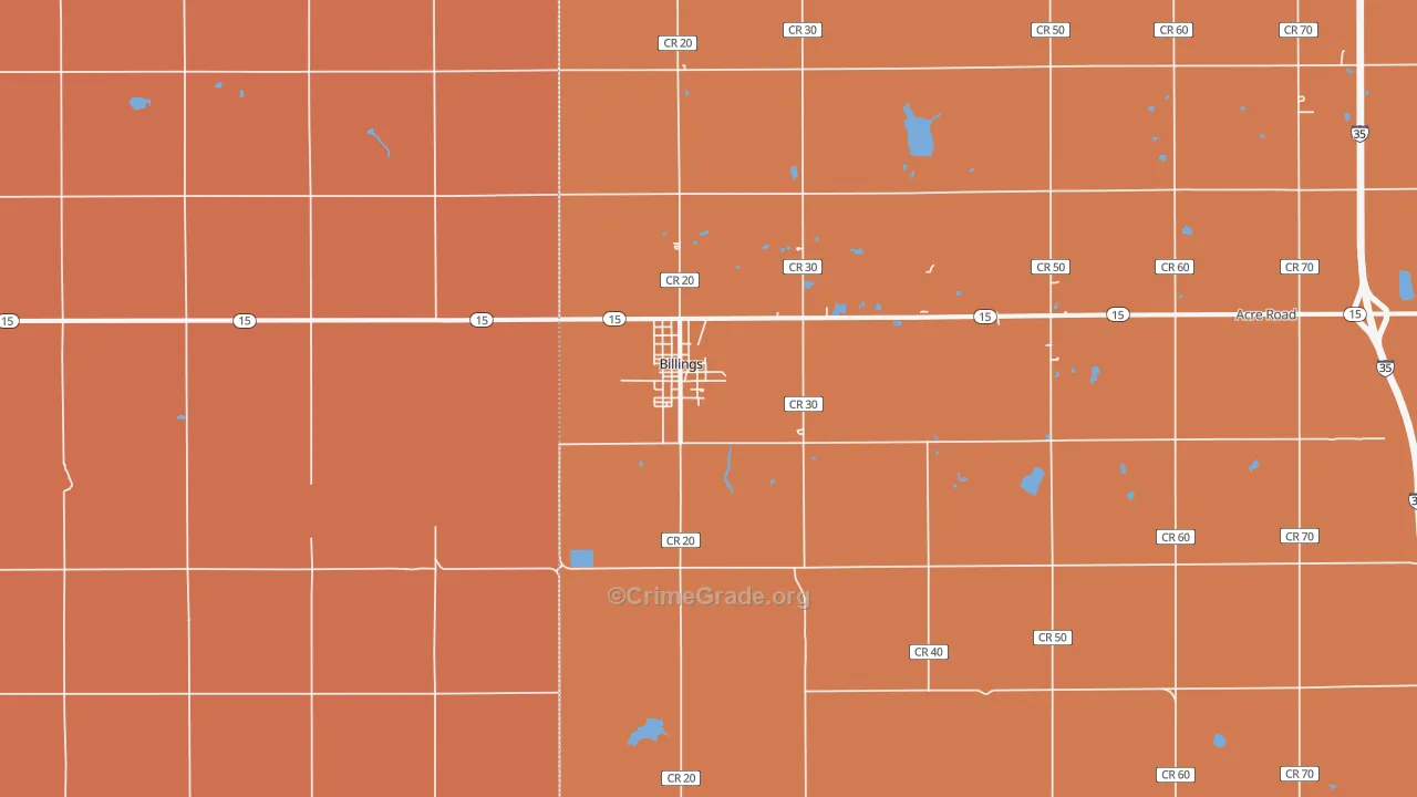 Billings, OK Map of Murder Rates
