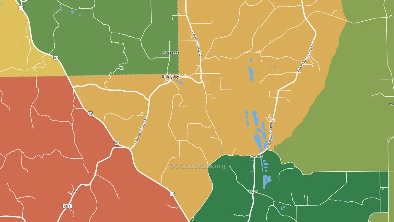 Billingsley, AL Map of Murder Rates