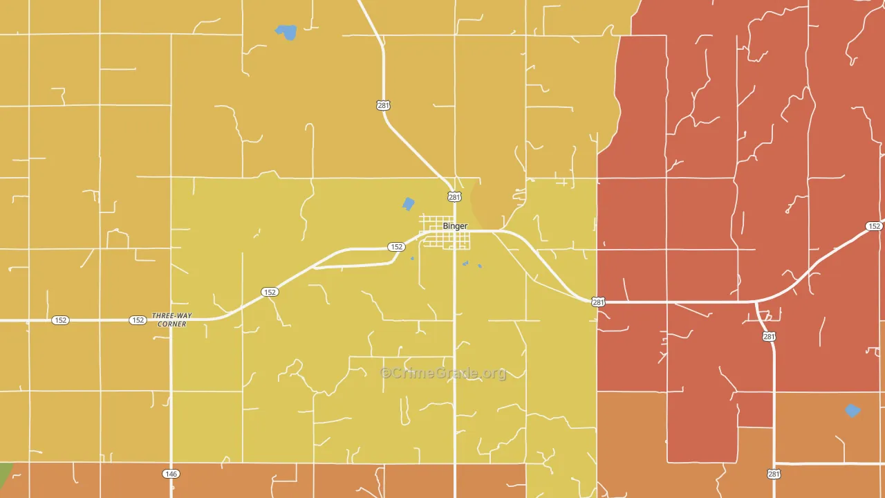 Binger, OK Map of Murder Rates