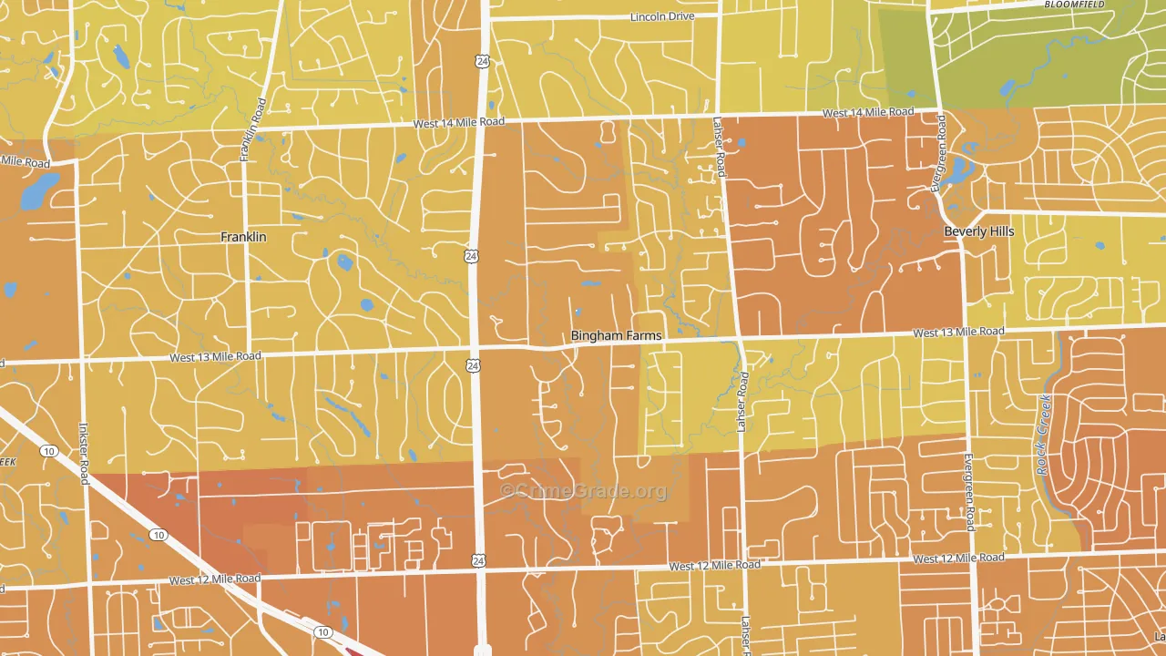 Bingham Farms, MI Map of Murder Rates