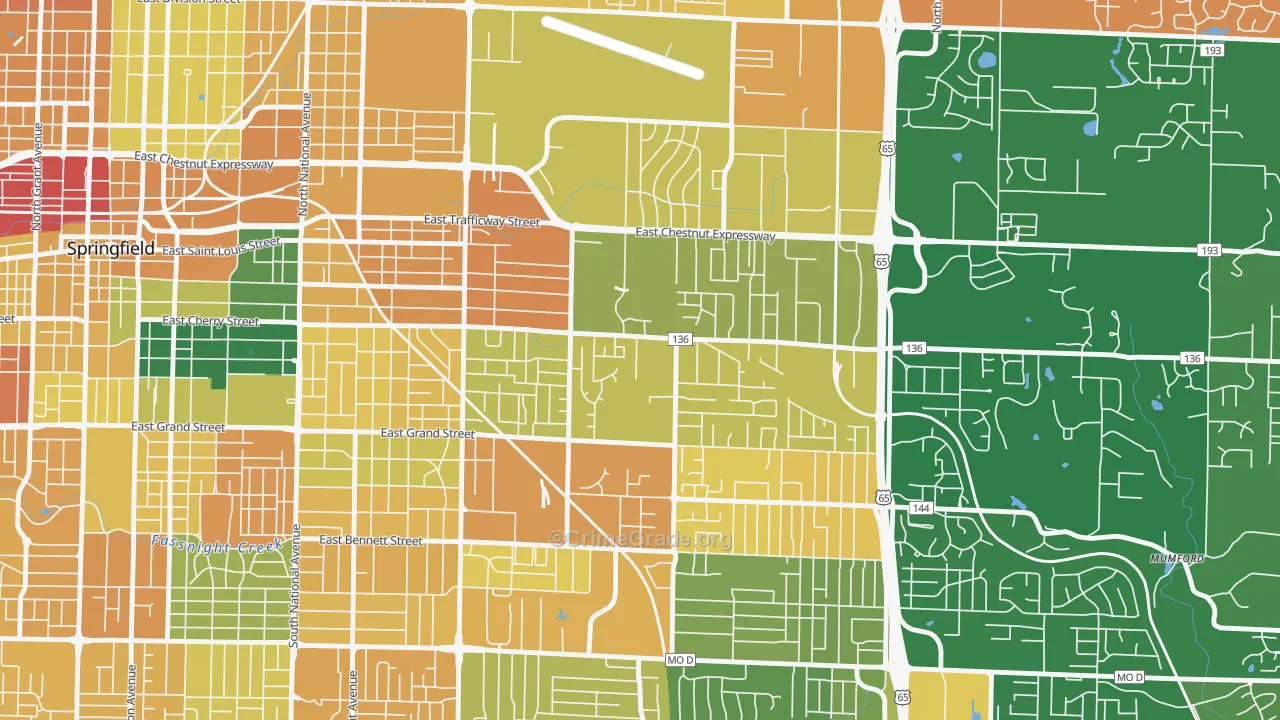 Bingham, Springfield, MO Map of Murder Rates
