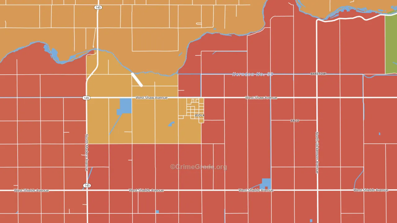 Biola, CA Map of Murder Rates